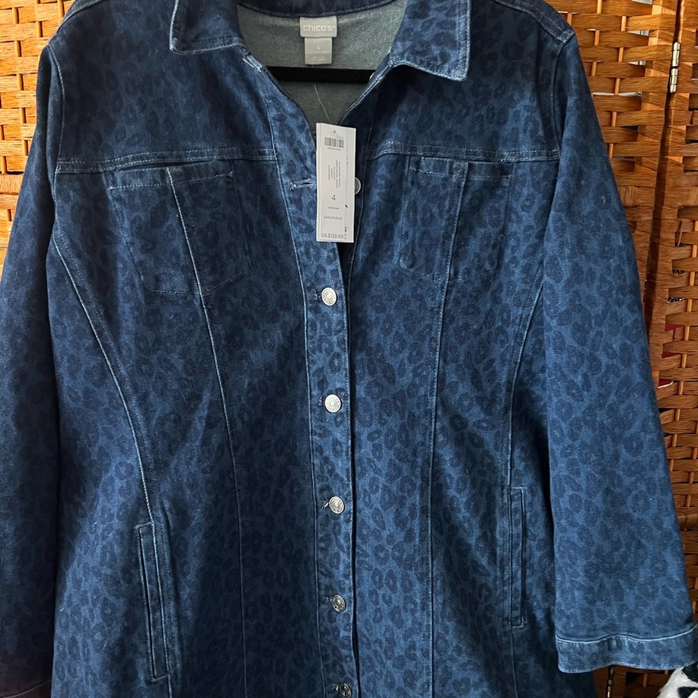 NWTS Chicos Novelty Denim  Celestial  Long Sleeve Jacket Size 4)